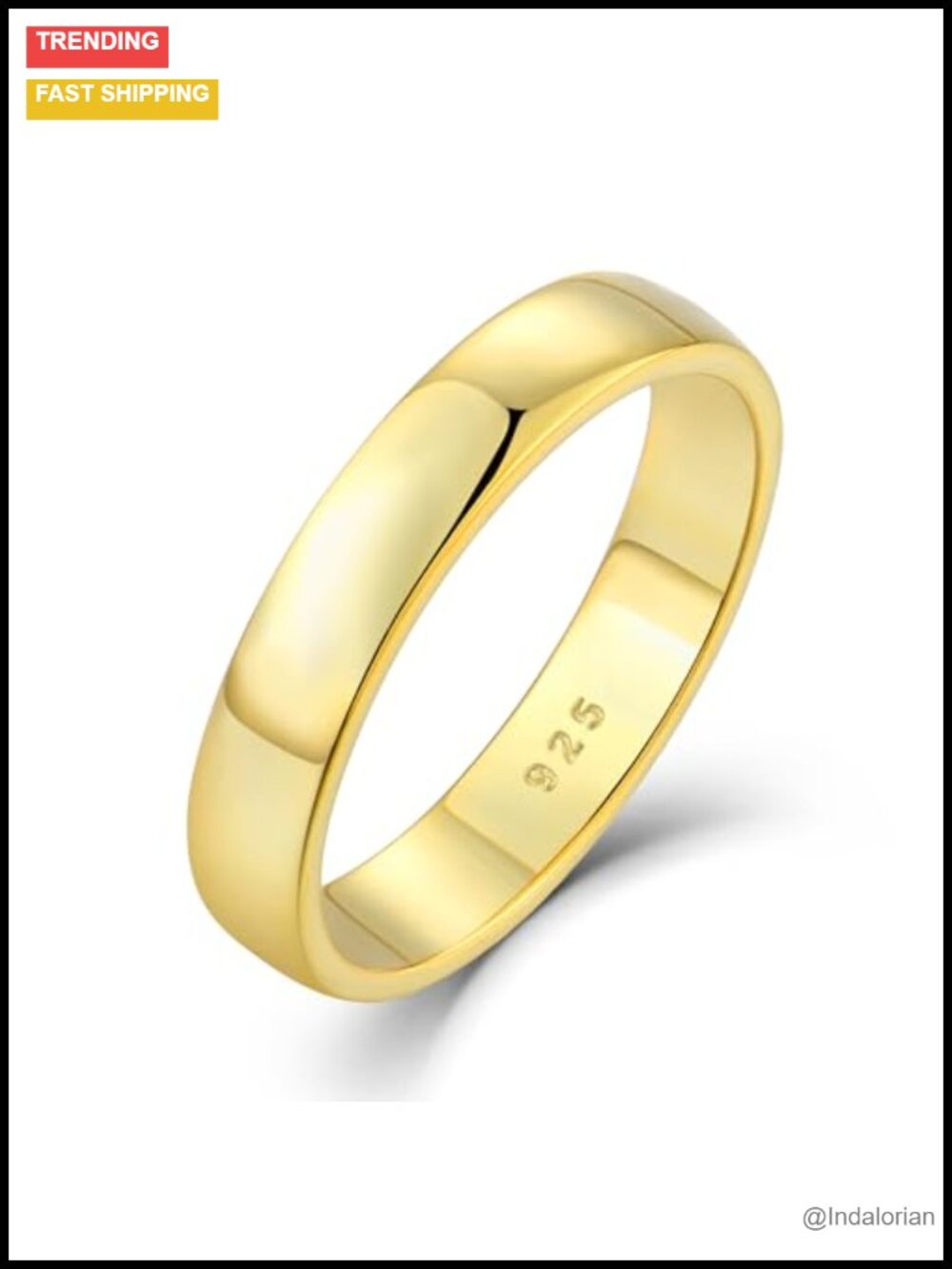 925 Sterling Silver 14K Gold Plated Wedding Band Ring Comfort Fit